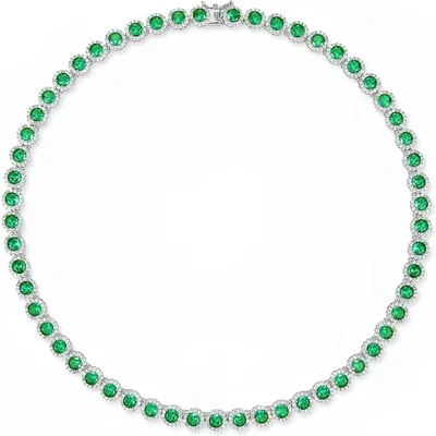 5mm Halo Tennis Necklace by Gemsme, White Gold · Green