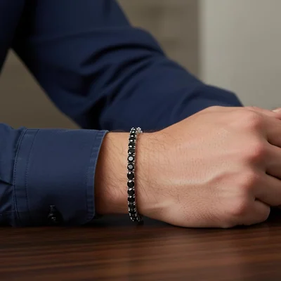 Black Stone Tennis Bracelet by Gemsme