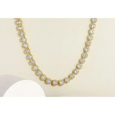 5mm Halo Tennis Necklace by Gemsme, Yellow Gold