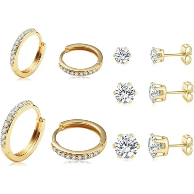 Gold Huggie Hoops, Two Pairs by Gemsme, Gold (hoops 10/12mm studs 3/4/5mm)