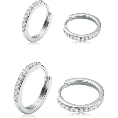 Gold Huggie Hoops, Two Pairs by Gemsme, White · 10mm /12mm