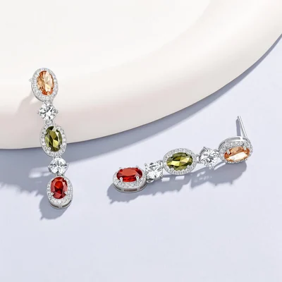 Rainbow Oval Halo Drop Earrings by Gemsme