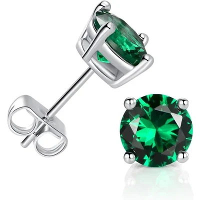 Colored Crystal Stud Set by Gemsme, Round Cut · Green