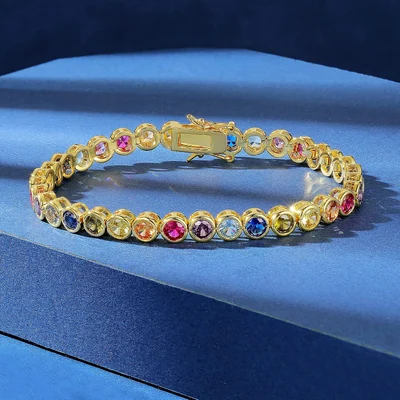 4mm Bezel Rainbow Tennis Bracelet by Gemsme, 4mm Bezel Bracelet · Gold