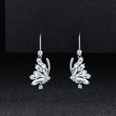 Flower and Teardrop Drop Earrings by Gemsme, Butterfly · White Gold