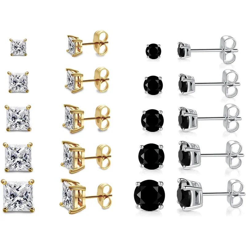 Princess Cut Stud Set, Five Pairs by Gemsme