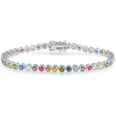 3mm Bezel Rainbow Tennis Bracelet by Gemsme, White Gold Plated