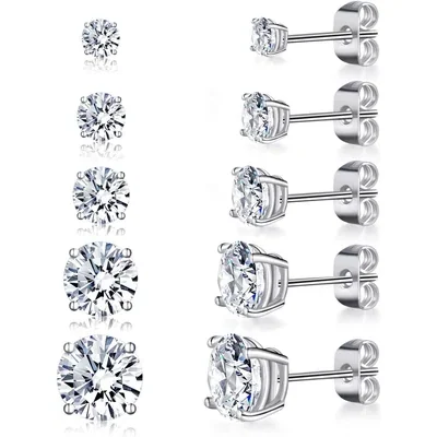 Round and Square Stud Set by Gemsme, 3-7mm White Gold · Round 4 Prong