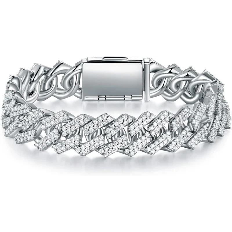 Heavy Iced Cuban Bracelet, 10 to 13mm by Gemsme, 13mm · White Gold Plated