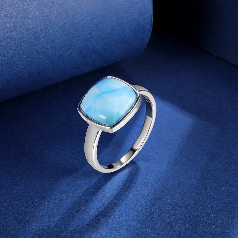Square Larimar Ring by Gemsme