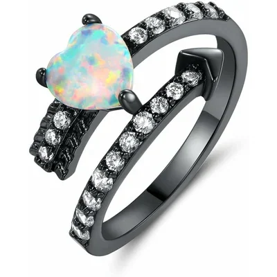 Heart Created Opal Adjustable Ring by Gemsme