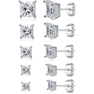 Round and Square Stud Set by Gemsme, 3-7mm White Gold · Square 4 Prong