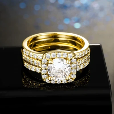 Three-in-One Bridal Ring Set by Gemsme, Gold Plated
