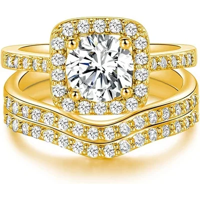 Three-in-One Bridal Ring Set by Gemsme, Gold Plated