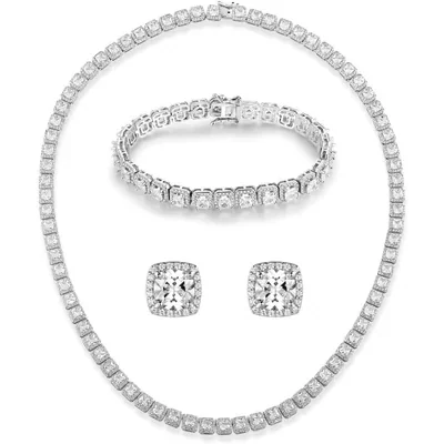 Tennis Bracelet and Stud Set by Gemsme, White/colorless