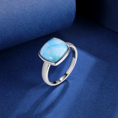 Square Larimar Ring by Gemsme
