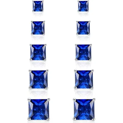 Colored Crystal Stud Set by Gemsme, Princess Cut · Blue