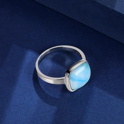 Square Larimar Ring by Gemsme