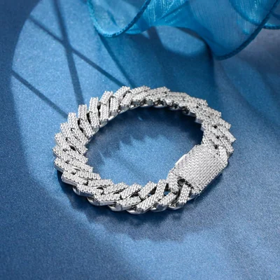 Heavy Iced Cuban Bracelet, 10 to 13mm by Gemsme, 13mm · White Gold Plated