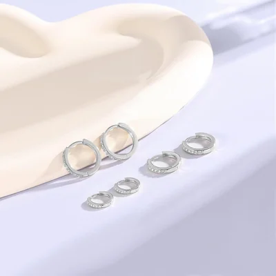 Gold Huggie Hoops, Two Pairs by Gemsme, White · 8/10/12mm