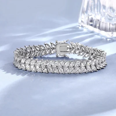 Tennis Bracelet in Six Settings by Gemsme, Willow Leaf White