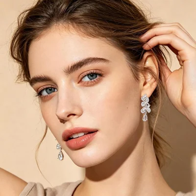 Bridal Drop Earrings by Gemsme, White · Leaf Shape