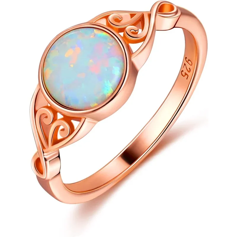 Braided Created Opal Band Ring by Gemsme, Rose Gold Plated
