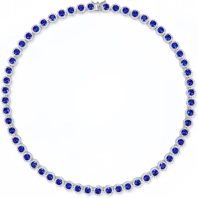 5mm Halo Tennis Necklace by Gemsme, White Gold · Blue