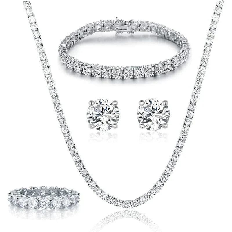 Four-Piece Tennis Set with Band Ring by Gemsme, White
