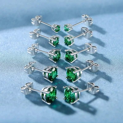 Colored Crystal Stud Set by Gemsme, Round Cut · Green