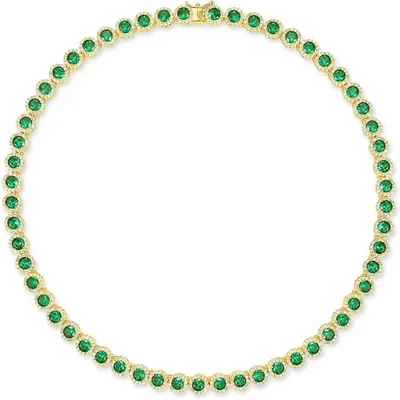 5mm Halo Tennis Necklace by Gemsme, Yellow Gold · Green