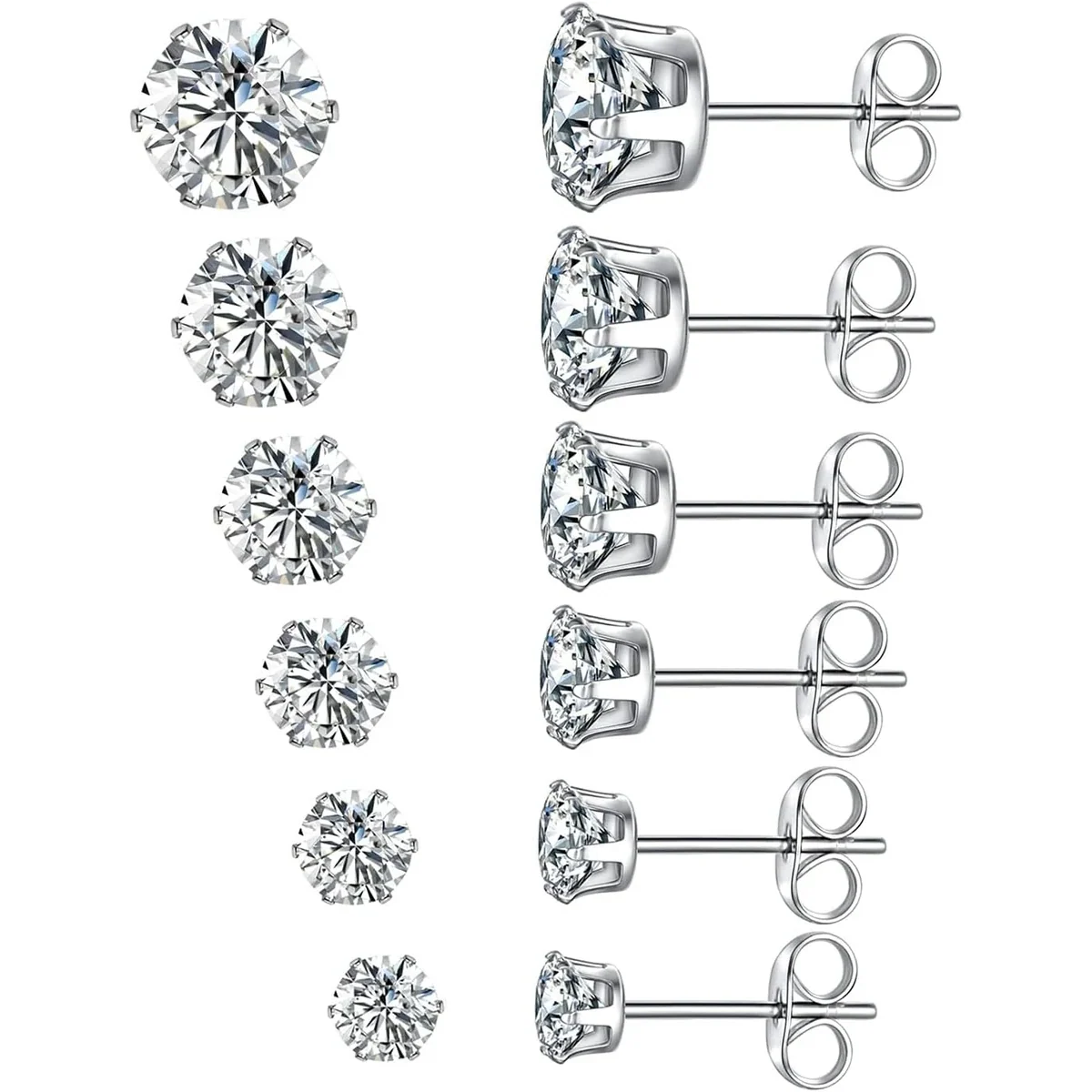 Stainless Steel Stud Set, Six Pairs by Gemsme, White
