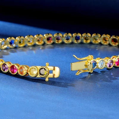 4mm Bezel Rainbow Tennis Bracelet by Gemsme, 4mm Bezel Bracelet · Gold