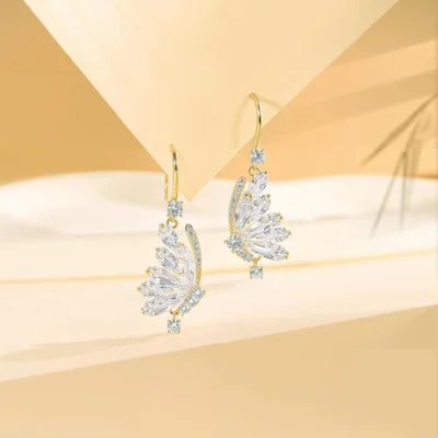 Flower and Teardrop Drop Earrings by Gemsme, Butterfly · Gold