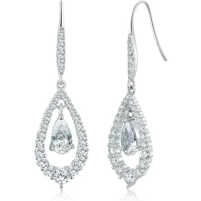 Flower and Teardrop Drop Earrings by Gemsme, Teardrop · White Gold